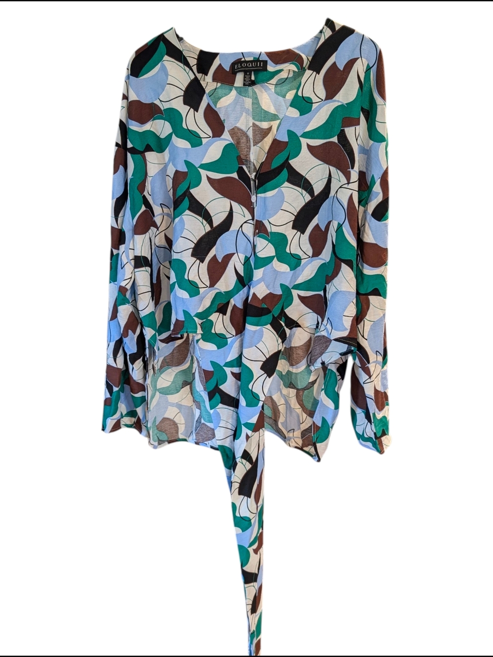 ELOQUII Abstract Print Tie-Front Blouse | Multi-Color Boho Top | Size 18